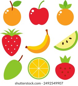 Vector collection of cute fruits. Funny fruit characters isolated on white background, Cute and funny fruit set vector illustration
