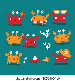 Vector collection of cute funny crabs