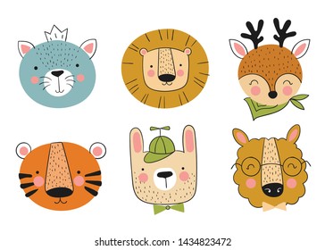 Vector collection of cute hand drawn animals. Banner with adorable objects isolated on background. Valentine's day, anniversary, save the date, baby shower, bridal, birthday, decoration