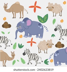 vector collection of cute herbivorous animals seamless pattern