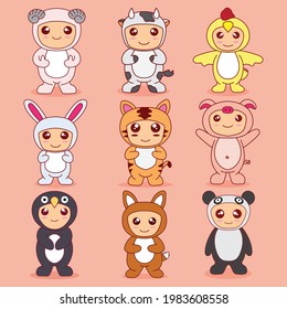 Vector collection of cute kawaii animals. suitable for mascot or sticker