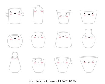 Vector collection of cute line drawing flower pots. Valentine's day, anniversary, autumn fest, Thanksgiving, baby shower, birthday