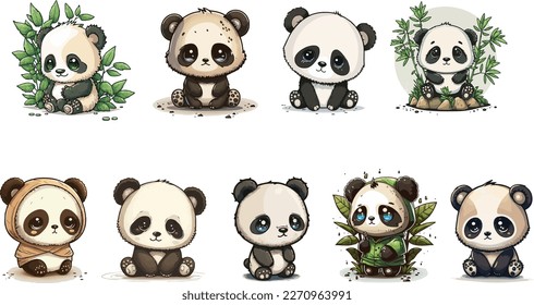 Vector collection of cute panda for kids cartoons. Panda vector bundle