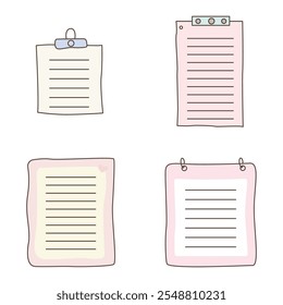 Vector Collection of Cute Pastel Empty Line Note Paper Page Sheet