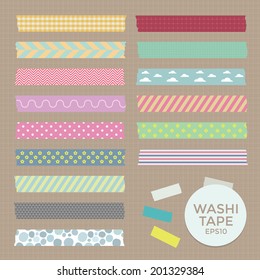 Vector Collection of Cute Patterned Washi Tape Strips