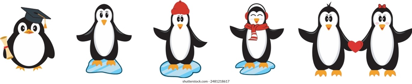 vector collection of cute penguin characters