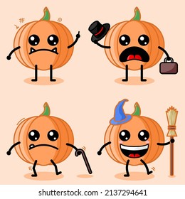 vector collection of cute pumpkin mascots with various poses