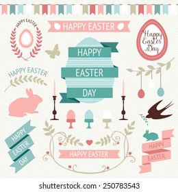 Vector collection of cute retro icons for easter design. Happy Easter Day. Easter design elements. 