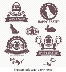 Vector collection of cute retro icons and logo badges  for easter design