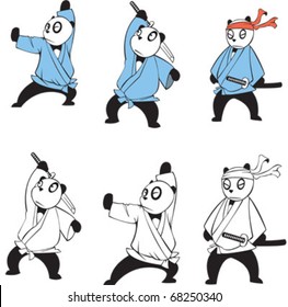 vector collection of a cute samurai panda!