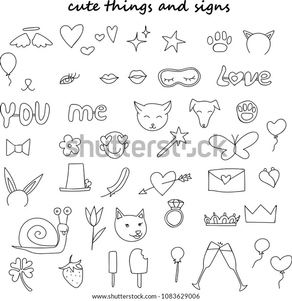 Vector Collection Cute Simple Line Art Stock Vector (Royalty Free