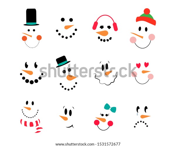 Vector Collection Cute Snowman Faces Vector Stock Vector Royalty Free