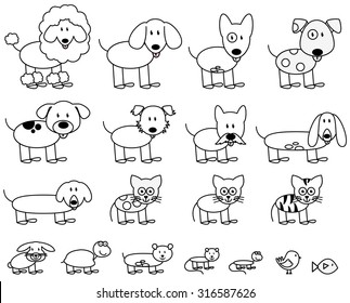 Coleção Vector de Bonito Stick Figure Animais e Animais