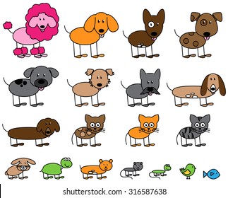 Vector Collection of Cute Stick Figure Pets and Animals