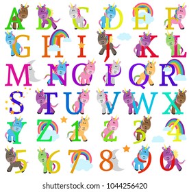 Vector Collection of Cute Unicorn Themed Alphabet Letters