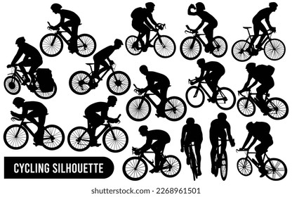 Vector collection of cycling silhouettes in different positions