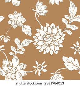 Colección de vectores de dahlias. Ilustración vectorial dibujada a mano de flores sobre fondo marrón. Para invitaciones de decoración, tatuajes, tarjetas de felicitación y otra impresión.

