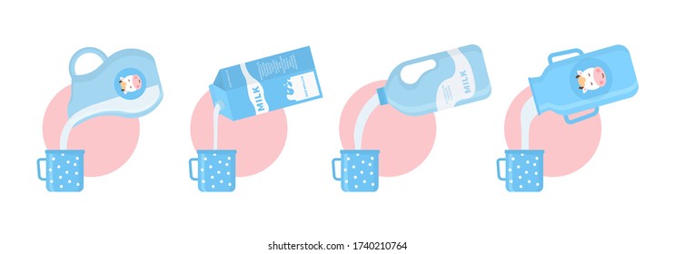 Vector collection of dairy products, including milk, butter, cheese, yogurt, cottage cheese, ice cream, cream. Milk and dairy products icons in a flat style for graphic, web design and logo. EPS 10.