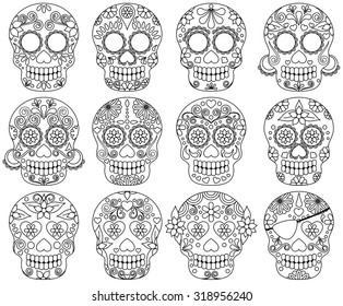 Vector Collection Doodle Day Dead Skulls Stock Vector (Royalty Free ...