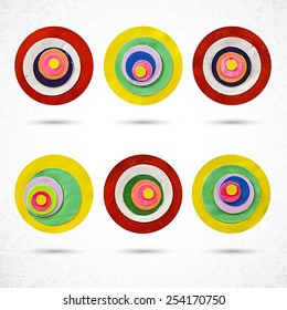 Vector collection of decorative circles. Design elements isolated on white made of paper layers, die cut and scissors shaped. 