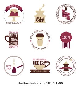 Vector collection of decorative coffee icons. Retro silhouettes on white background