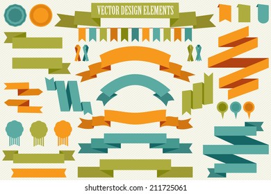 Vector collection of decorative design elements - ribbons, frames, borders, stickers, labels.