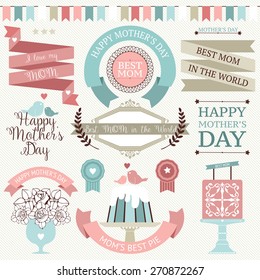 Vector collection of decorative design elements for Mother's day celebration isolated on white