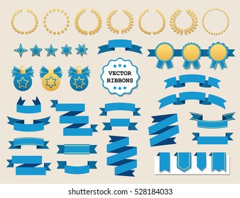 Vector collection of decorative design elements - ribbons, frames, stickers, labels. Illustrations of gift and accessory. Christmas decorations, banners and stickers. 