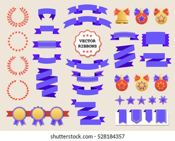 Vector collection of decorative design elements - ribbons, frames, stickers, labels. Illustrations of gift and accessory. Christmas decorations, banners and stickers. 