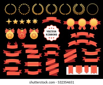 Vector collection of decorative design elements - ribbons, frames, stickers, labels. Illustrations of gift and accessory. Christmas decorations, banners and stickers.