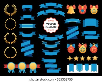 Vector collection of decorative design elements - ribbons, frames, stickers, labels. Illustrations of gift and accessory. Christmas decorations, banners and stickers.