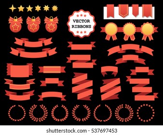 Vector collection of decorative design elements - ribbons, frames, stickers, labels. Illustrations of gift and accessory. Christmas decorations, banners and stickers. 