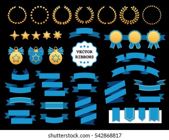 Vector collection of decorative design elements - ribbons, frames, stickers, labels. Illustrations of gift and accessory. Christmas decorations, banners and stickers.