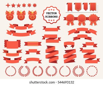 Vector collection of decorative design elements - ribbons, frames, stickers, labels. Illustrations of gift and accessory. Christmas decorations, banners and stickers.