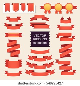 Vector collection of decorative design elements - ribbons, frames, stickers, labels. Illustrations of gift and accessory. Celebration stickers and decorations. Label, badge and borders collection.