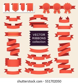 Vector collection of decorative design elements - ribbons, frames, stickers, labels. Illustrations of gift and accessory. Celebration stickers and decorations. Label, badge and borders collection.