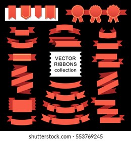 Vector collection of decorative design elements - ribbons, frames, stickers, labels. Illustrations of gift and accessory. Celebration stickers and decorations. Label, badge and borders collection.