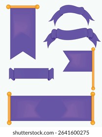A vector collection of decorative purple ribbons and banners in various shapes. Perfect for awards, labels, tags, posters, and festive elements. Fully editable, colorful, and stylish design asset.