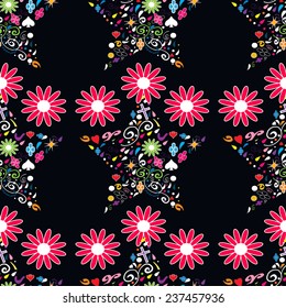 Vector collection of decorative stars with seamless pattern. Illustration
