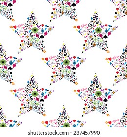 Vector collection of decorative stars with seamless pattern. Illustration