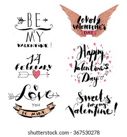 Vector collection of decorative valentines day design elements. Doodle set of holiday objects and signs.