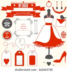 Vector collection of decorative wedding elements and signs 