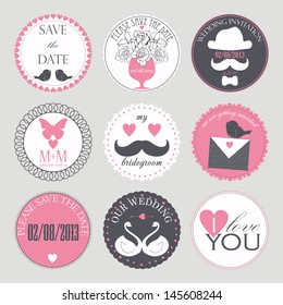 Vector collection of decorative wedding icons in retro colors.