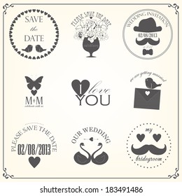Vector collection of decorative wedding icons