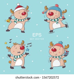 vector collection of deer in christmas moment celebration, happy holiday, cute cartoon vector