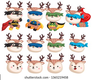 a vector collection of deers in superhero costume