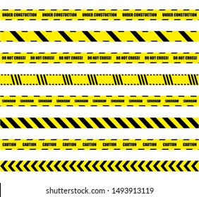 Vector Collection of Dengerous Ribbons, Cross Barrier Lines, Bright Yellow and Black Colors.