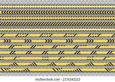 Vector Collection of Dengerous Ribbons, Cross Barrier Lines, Bright Yellow and Black Colors.