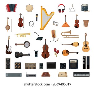 Vector collection of detailed musical instruments. Illustrations for the music store.