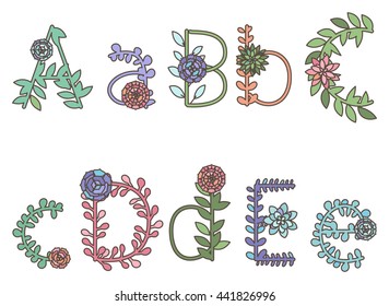 Vector Collection of Detailed Succulent or Cactus Letters and Alphabet